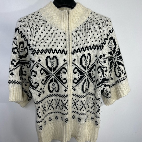 Pura Vida Vintage Y2K Fair Isle Nordic Pattern Wide Sleeve Full Zip Sweater SZ L - Picture 2 of 14